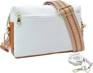 Small Crossbody Bags Purses for Women Triple Zip Vegan Leather Shoulder Handbags with Guitar & Leather Straps