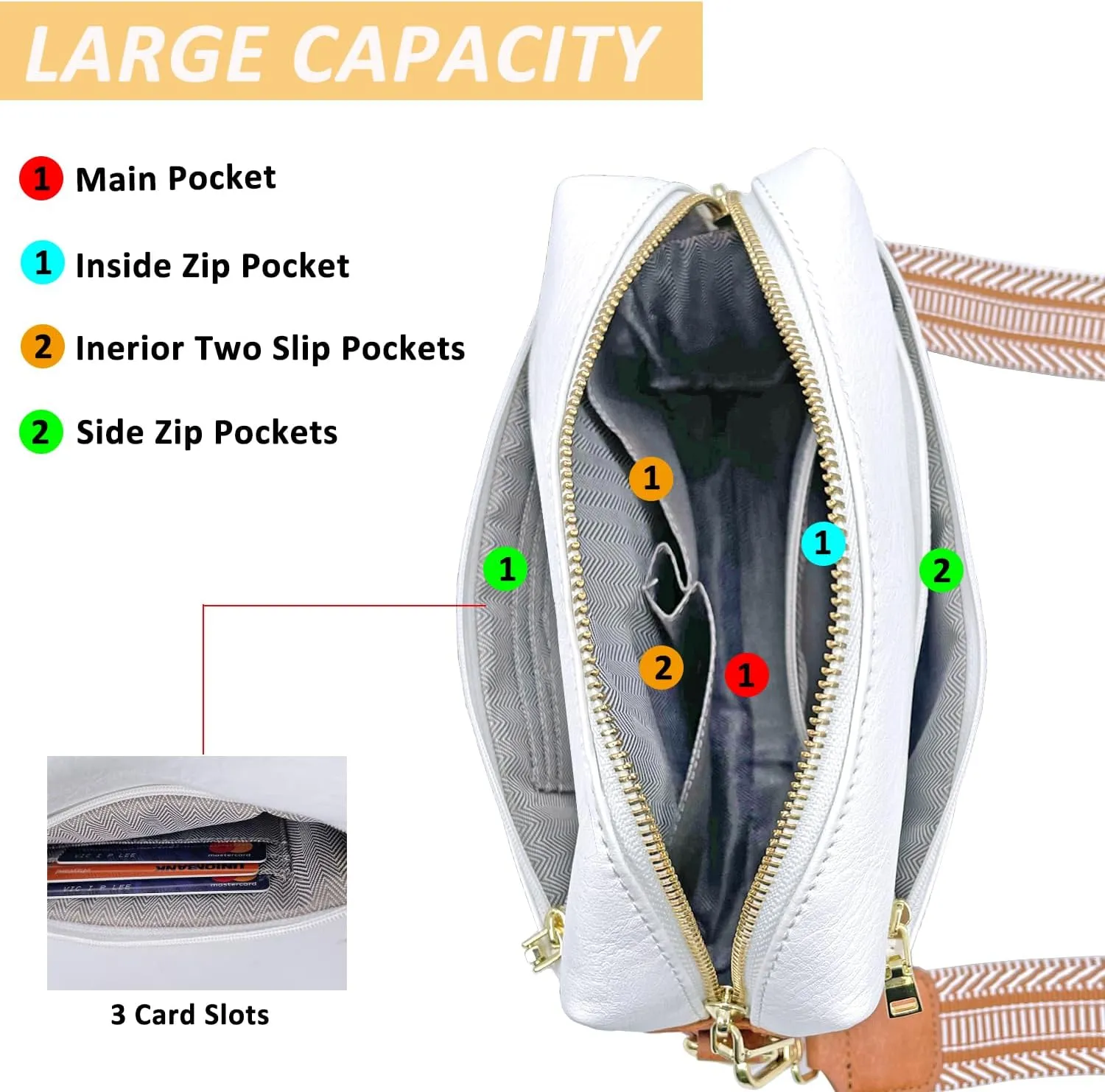 Small Crossbody Bags Purses for Women Triple Zip Vegan Leather Shoulder Handbags with Guitar & Leather Straps