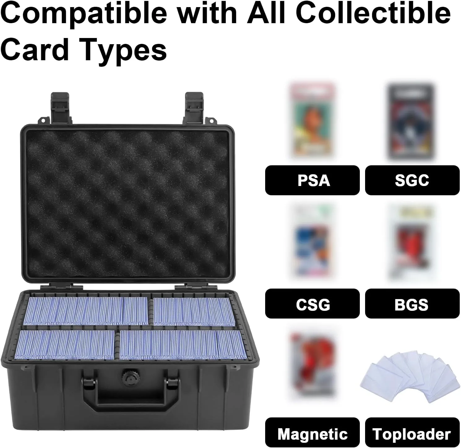 Small Graded Sports Card Storage Box, PSA Slab Case Compatible with SGC CSG BGS, Trading Card Storage Box with 2 Locks, Waterproof Protective Cards Holder Organizer for Toploader, Magnetic