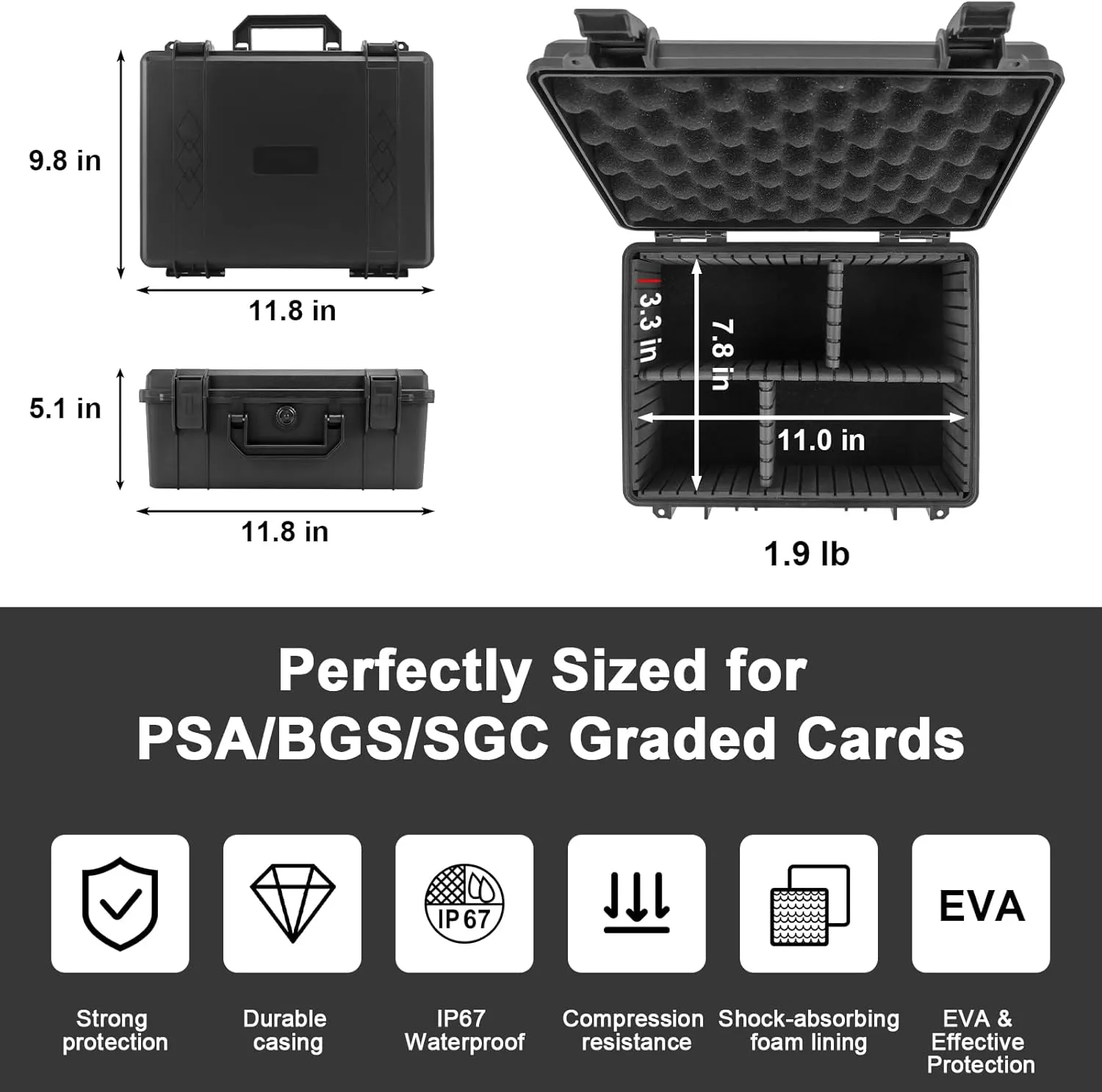 Small Graded Sports Card Storage Box, PSA Slab Case Compatible with SGC CSG BGS, Trading Card Storage Box with 2 Locks, Waterproof Protective Cards Holder Organizer for Toploader, Magnetic
