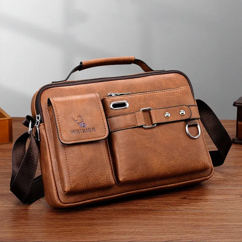 Small Men'S Briefcase Bag Leather Handbags Cross Shoulder Business Tote Boston Breifcases Square Wallets Crossbody Bag Male