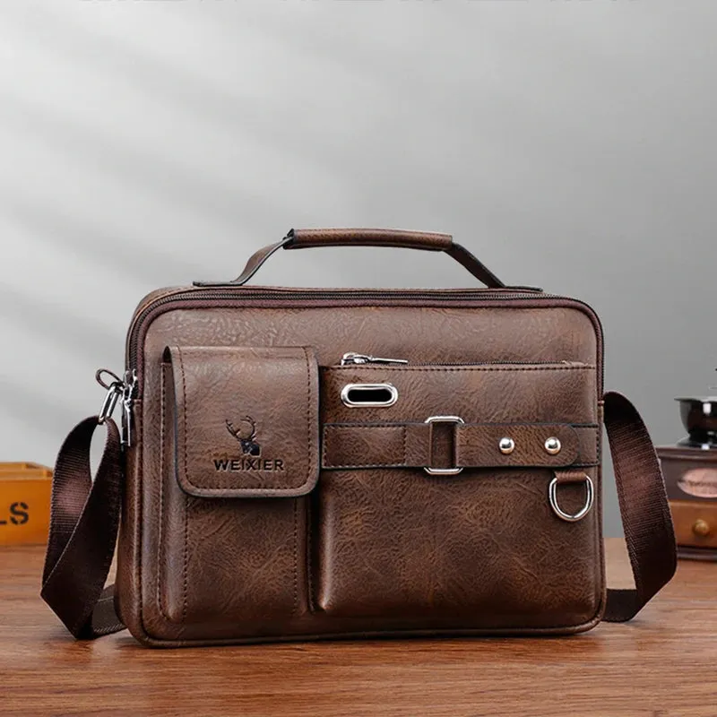 Small Men'S Briefcase Bag Leather Handbags Cross Shoulder Business Tote Boston Breifcases Square Wallets Crossbody Bag Male