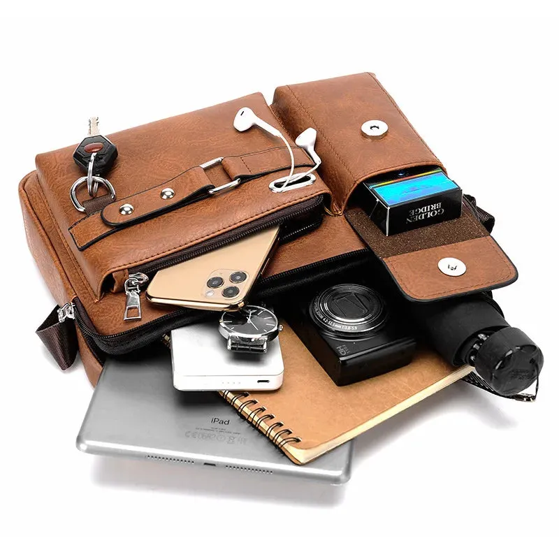 Small Men'S Briefcase Bag Leather Handbags Cross Shoulder Business Tote Boston Breifcases Square Wallets Crossbody Bag Male