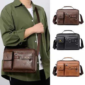Small Men'S Briefcase Bag Leather Handbags Cross Shoulder Business Tote Boston Breifcases Square Wallets Crossbody Bag Male