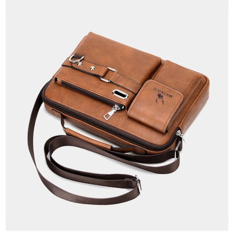 Small Men'S Briefcase Bag Leather Handbags Cross Shoulder Business Tote Boston Breifcases Square Wallets Crossbody Bag Male