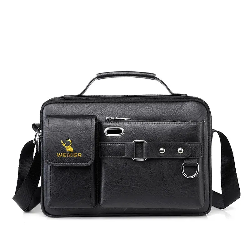 Small Men'S Briefcase Bag Leather Handbags Cross Shoulder Business Tote Boston Breifcases Square Wallets Crossbody Bag Male