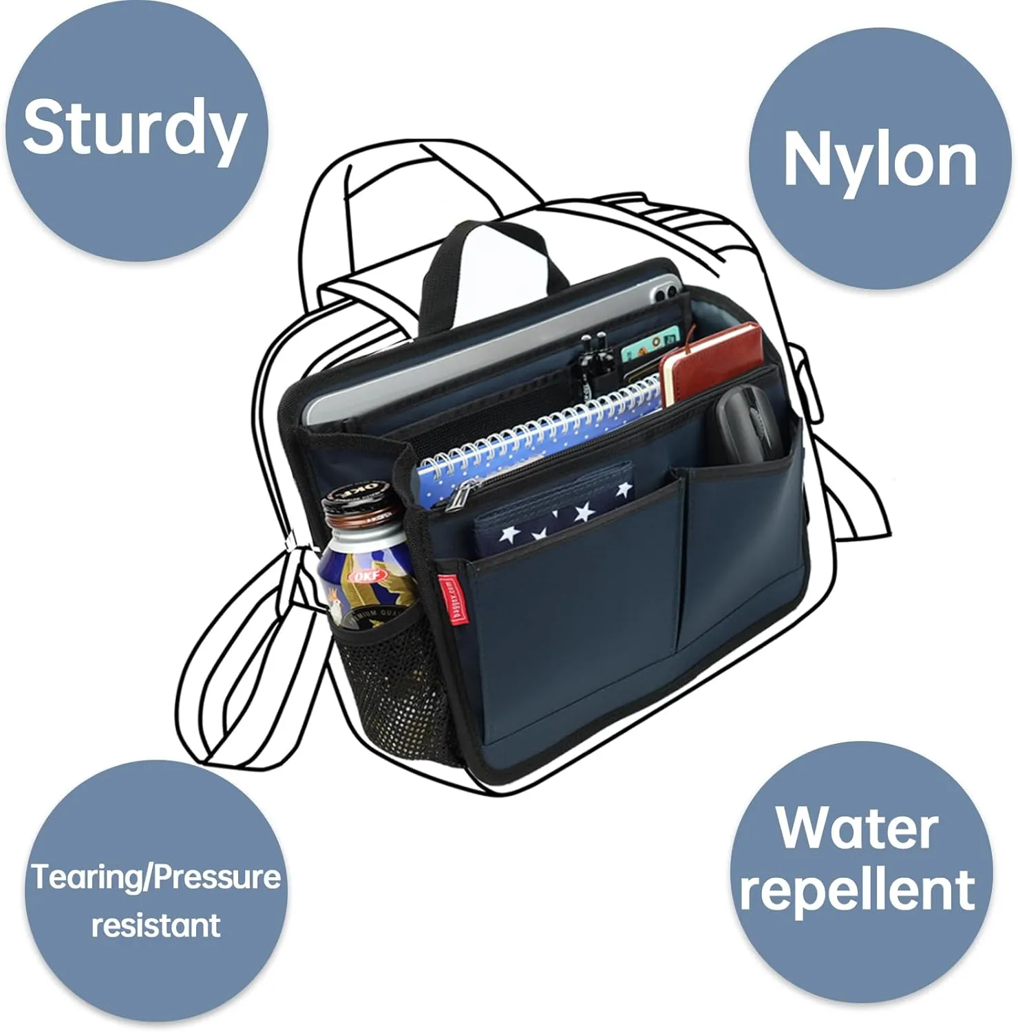 Small Organizer Insert for Work Business Casual Briefcase, Shoulder Bag and Tote Bag (S,Navy)