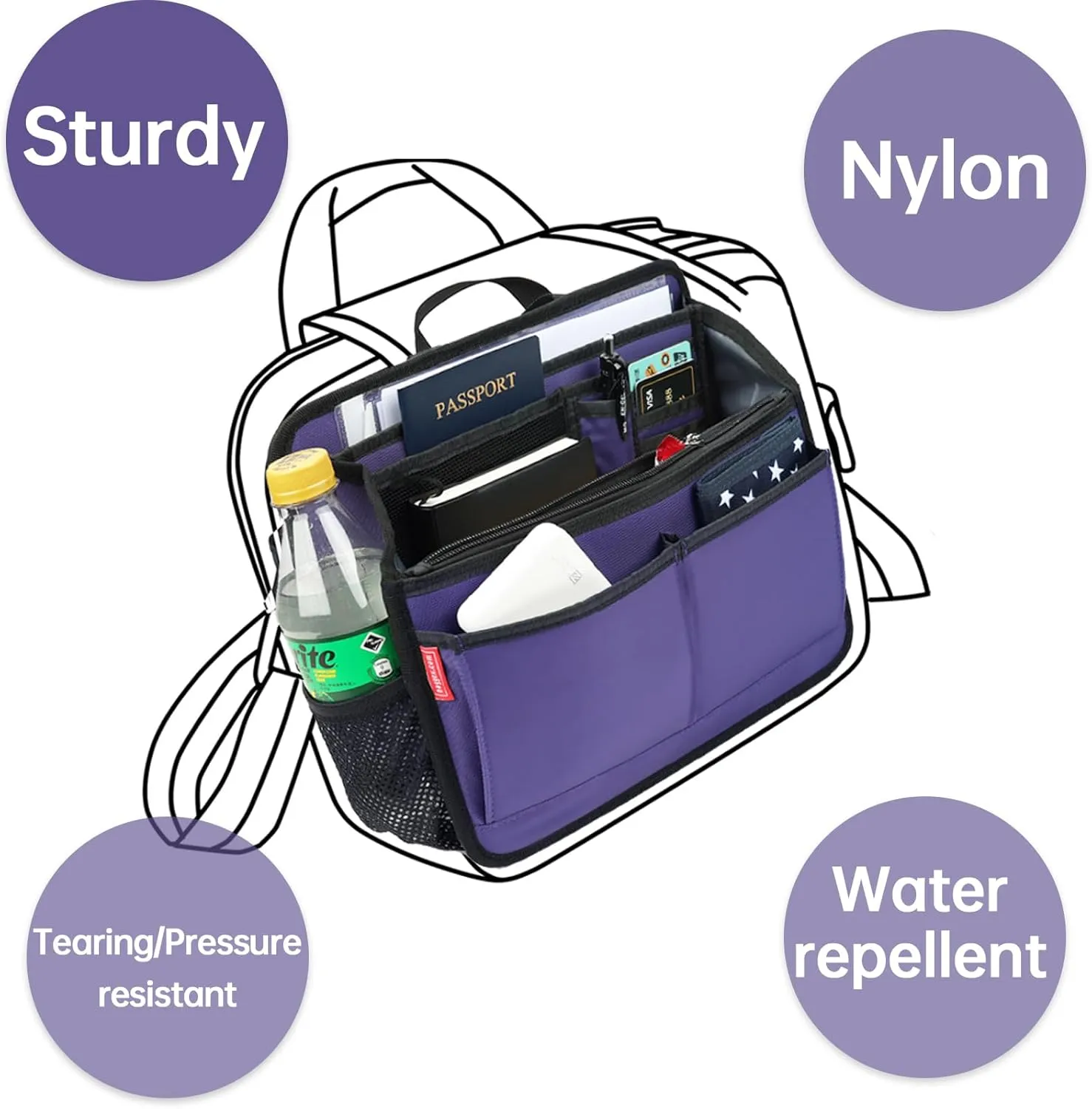 Small Organizer Insert for Work Business Casual Briefcase, Shoulder Bag and Tote Bag (S,Purple)