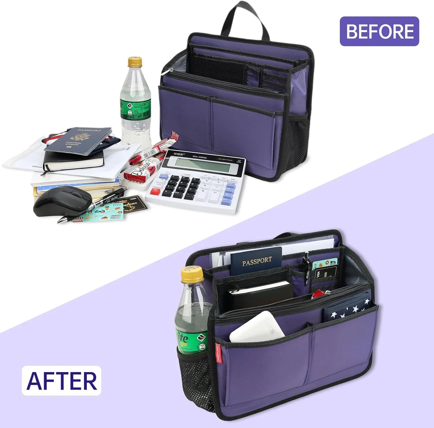 Small Organizer Insert for Work Business Casual Briefcase, Shoulder Bag and Tote Bag (S,Purple)