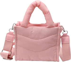 Small Puffer Tote Bag for Women Handbag, Quilted Nylon Shoulder Crossbody Puffy Padded Purse