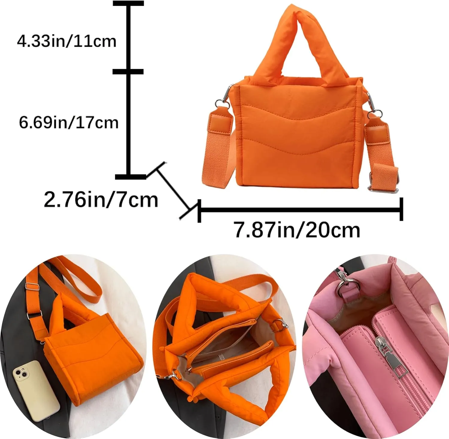 Small Puffer Tote Bag for Women Handbag, Quilted Nylon Shoulder Crossbody Puffy Padded Purse