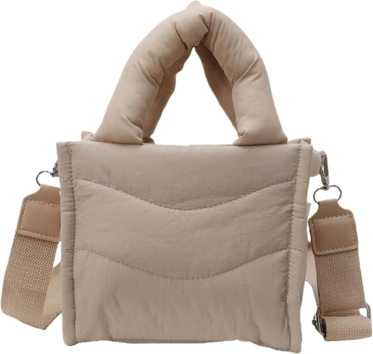 Small Puffer Tote Bag for Women Handbag, Quilted Nylon Shoulder Crossbody Puffy Padded Purse