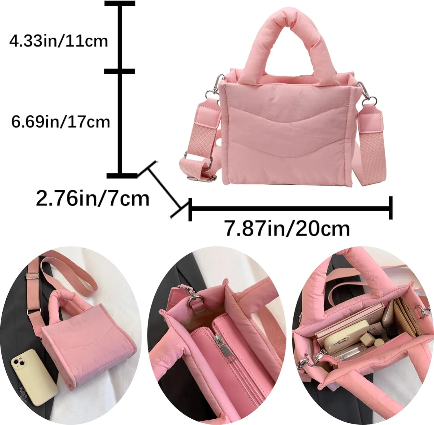 Small Puffer Tote Bag for Women Handbag, Quilted Nylon Shoulder Crossbody Puffy Padded Purse