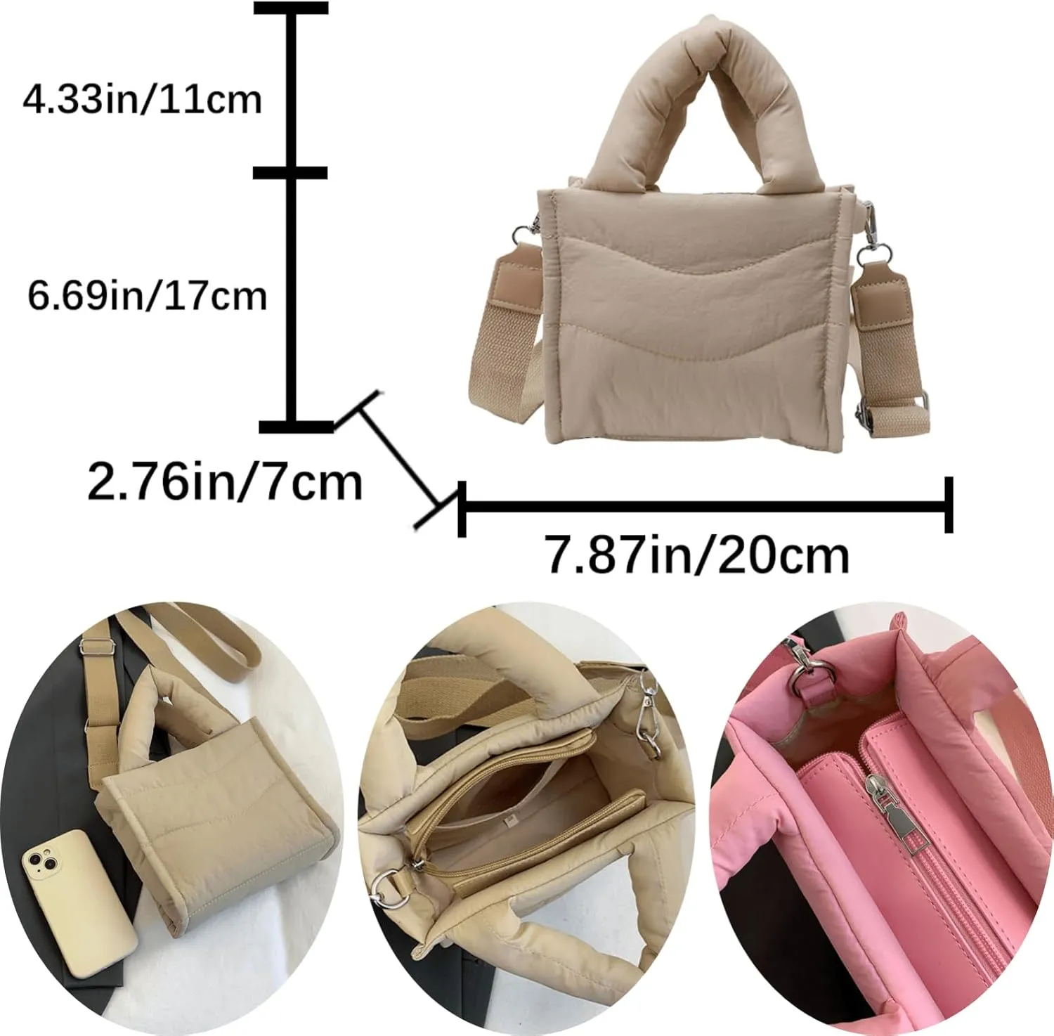 Small Puffer Tote Bag for Women Handbag, Quilted Nylon Shoulder Crossbody Puffy Padded Purse