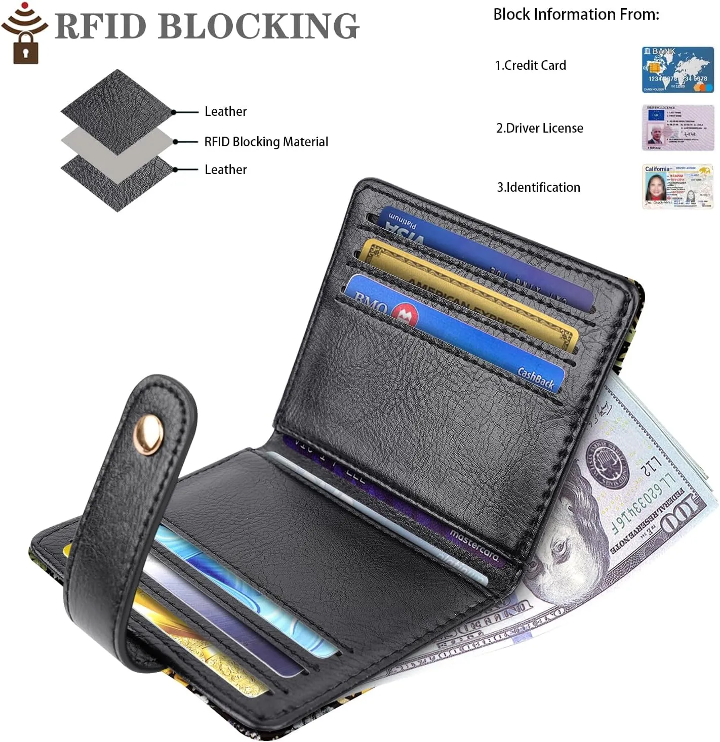 Small Wallets for Women Slim Minimalistfor Bifold Credit Card Holder for Pocket or Purse, Dried Flowers