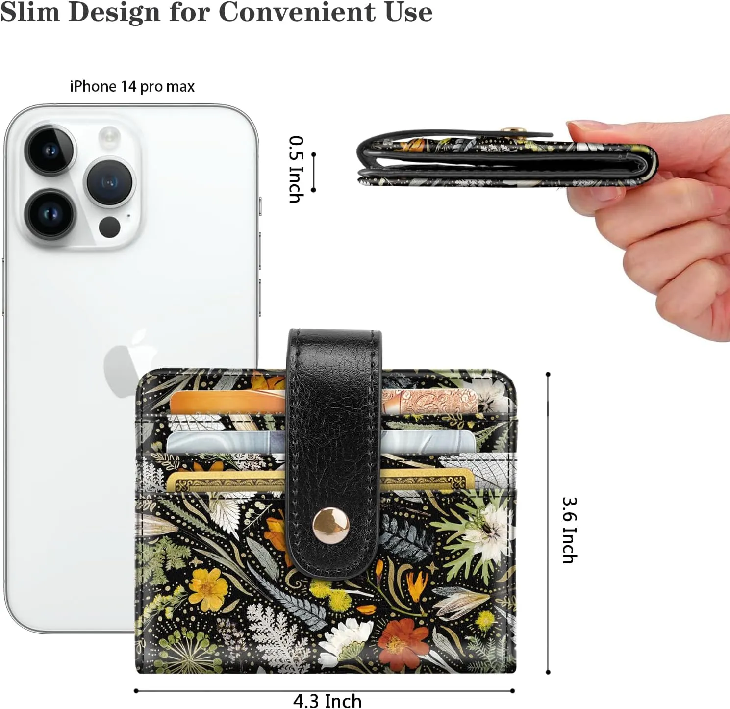 Small Wallets for Women Slim Minimalistfor Bifold Credit Card Holder for Pocket or Purse, Dried Flowers