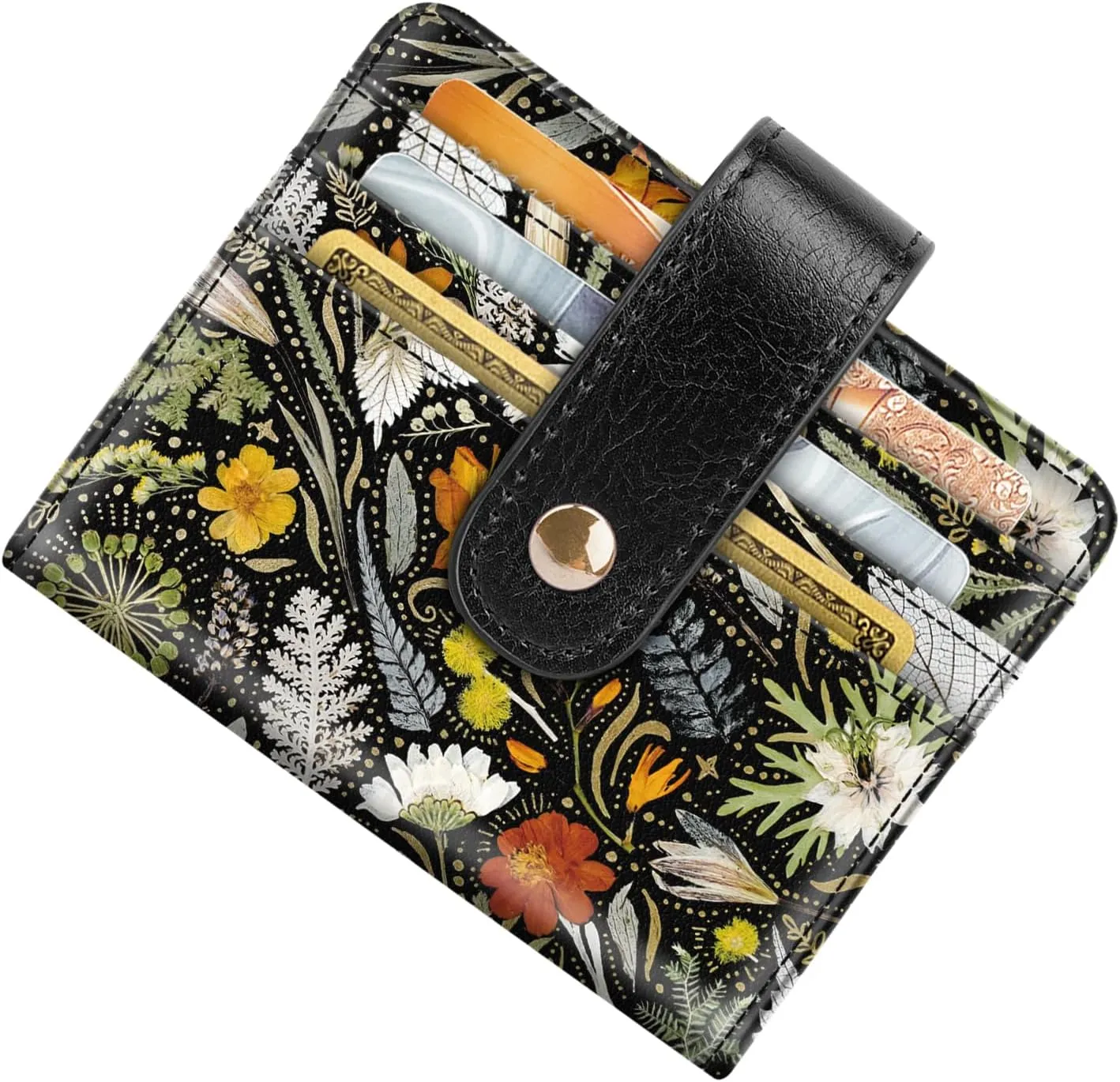 Small Wallets for Women Slim Minimalistfor Bifold Credit Card Holder for Pocket or Purse, Dried Flowers