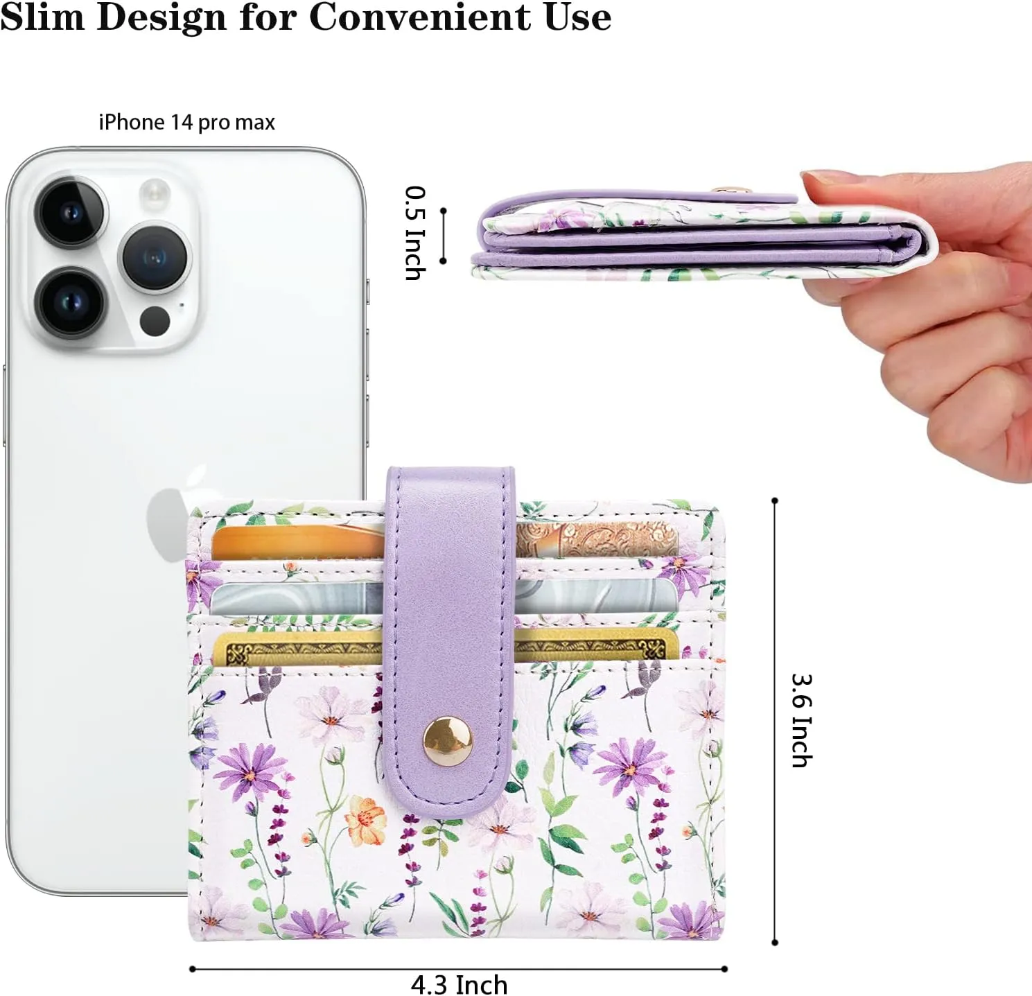 Small Wallets for Women Slim Minimalistfor Bifold Credit Card Holder for Pocket or Purse, White Daisy