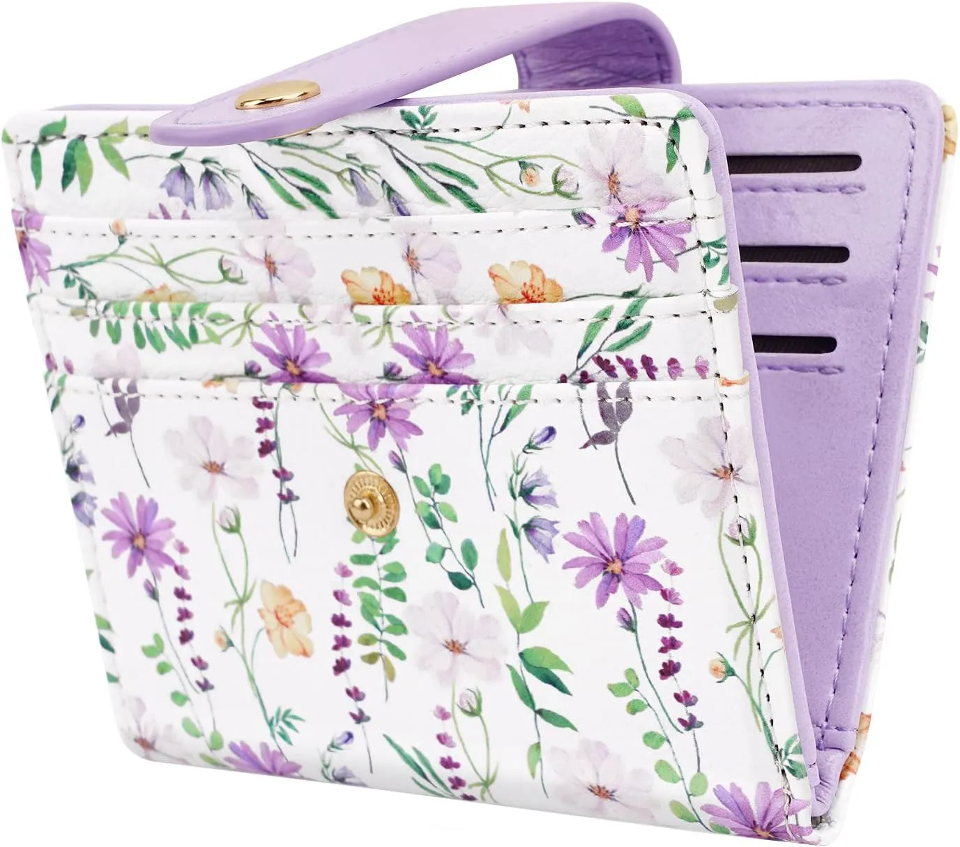 Small Wallets for Women Slim Minimalistfor Bifold Credit Card Holder for Pocket or Purse, White Daisy