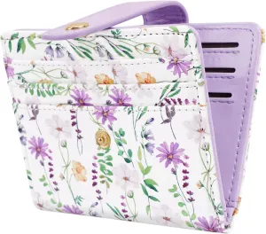 Small Wallets for Women Slim Minimalistfor Bifold Credit Card Holder for Pocket or Purse, White Daisy
