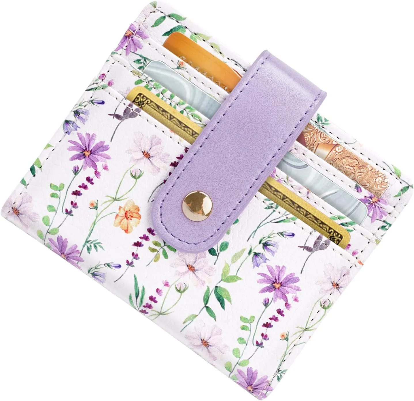 Small Wallets for Women Slim Minimalistfor Bifold Credit Card Holder for Pocket or Purse, White Daisy