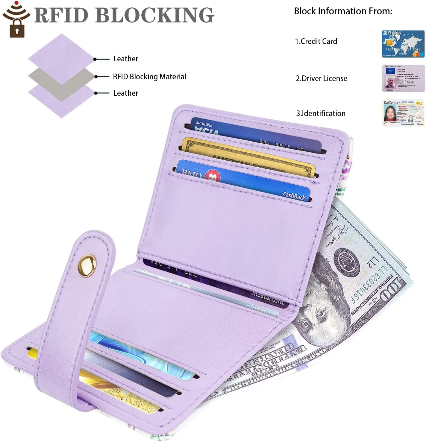 Small Wallets for Women Slim Minimalistfor Bifold Credit Card Holder for Pocket or Purse, White Daisy