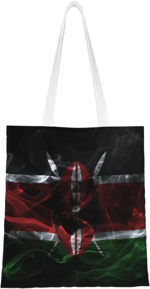 Smoke Style Flag Of Kenya Tote Bag for Women Canvas Shopping Bags Reusable Beach Bag Grocery Bags Tote Shoulder Bag Gift Bags