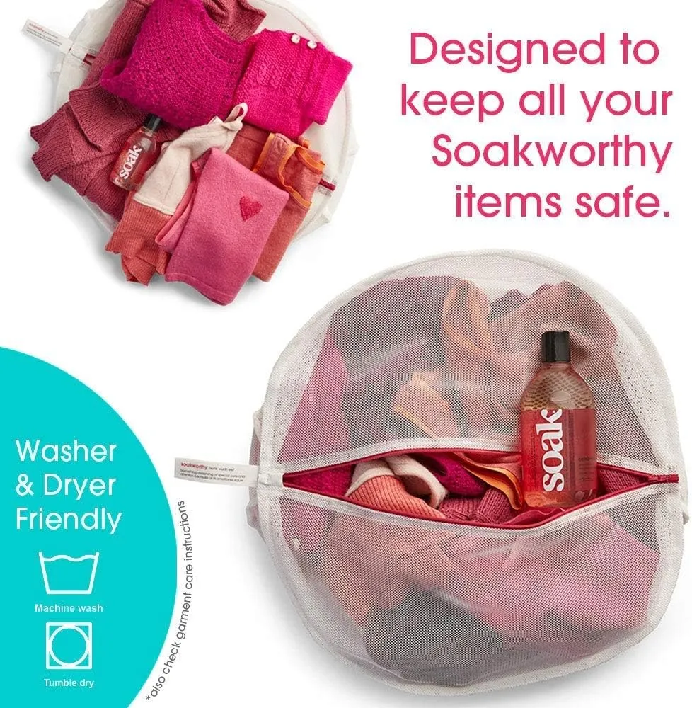 SoakBox - Soak Laundry Soap & Eco Wash Bag Set - 90 mL / 3 fl. oz Eco-Friendly Soap and 16 Inch Circle 100% Recycled RPET Wash Bag (Scentless)