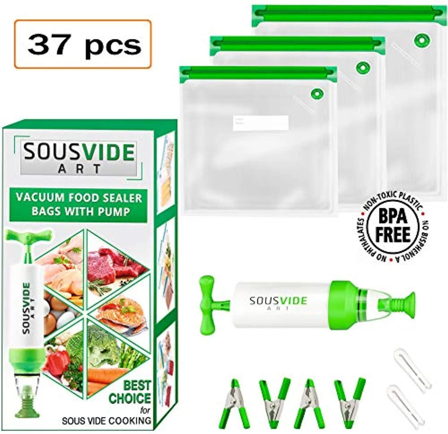 Sous Vide Bags 30 Reusable Vacuum Food Storage Bags Sous Vide Bag Kit 3 Sizes BPA Free (Premium)