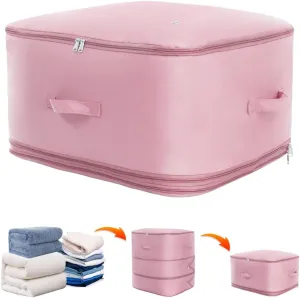Space saver bag,for quilts, duvets or other fluffy clothing.Measures 21"L x 16.5"W x 21.2"H when unfolded and 21"L x 16.5"W x 10"H when compressed.Pink