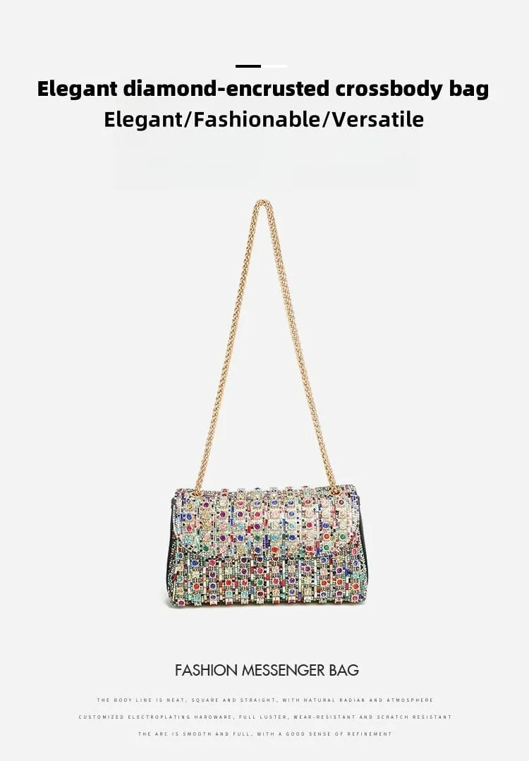 Sparkling Cowhide Leather Evening Clutch Purse for Women, Multi & White Designer Handbag