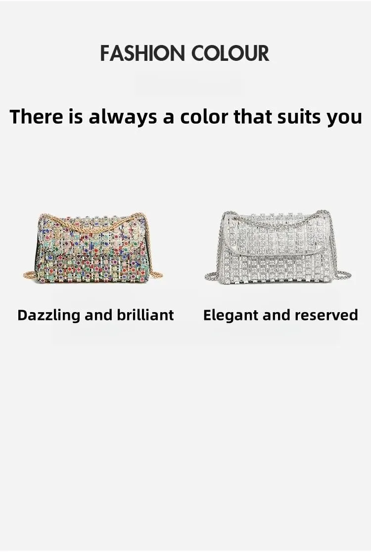Sparkling Cowhide Leather Evening Clutch Purse for Women, Multi & White Designer Handbag