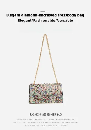 Sparkling Cowhide Leather Evening Clutch Purse for Women, Multi & White Designer Handbag