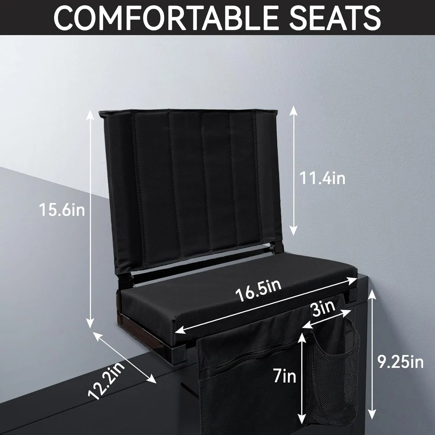 Stadium Seats for Bleachers with Back Support - Bleacher Chairs with Back and Cushion, Folding Stadium Seat Includes Shoulder Strap and Carry Handle, Storage Pockets, Cup Holder