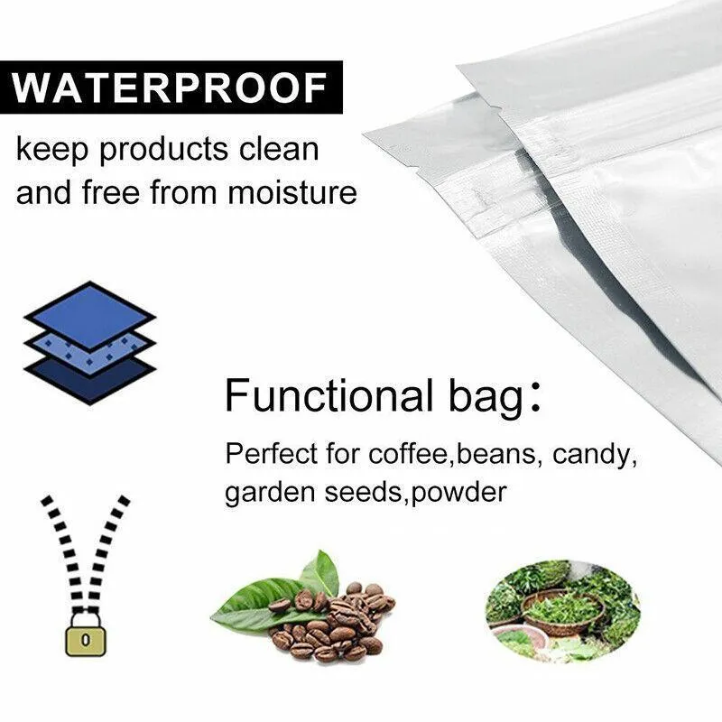 Stand Up Retail Bags 50PCS 8Sizes Aluminum Clear
