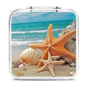 Starfish Seashell Beach Switch Game Case Switch Game Holder Cartridge Case Storage 12 Games & 2 Micro Sd Card Slots, Travel Carry Cases, Portable Games Card Storage, Hard Shell, Buckle Closure