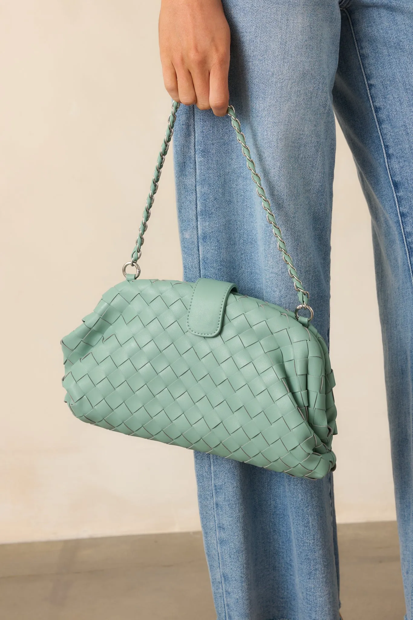 Steal The Moment Mint Green Woven Convertible Handbag