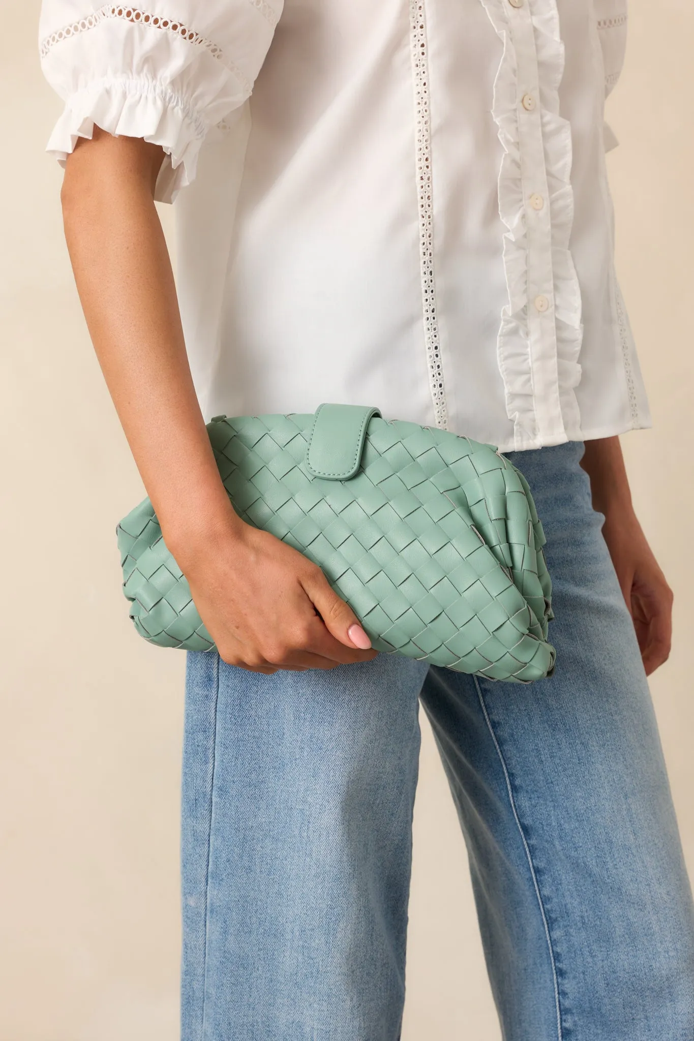 Steal The Moment Mint Green Woven Convertible Handbag