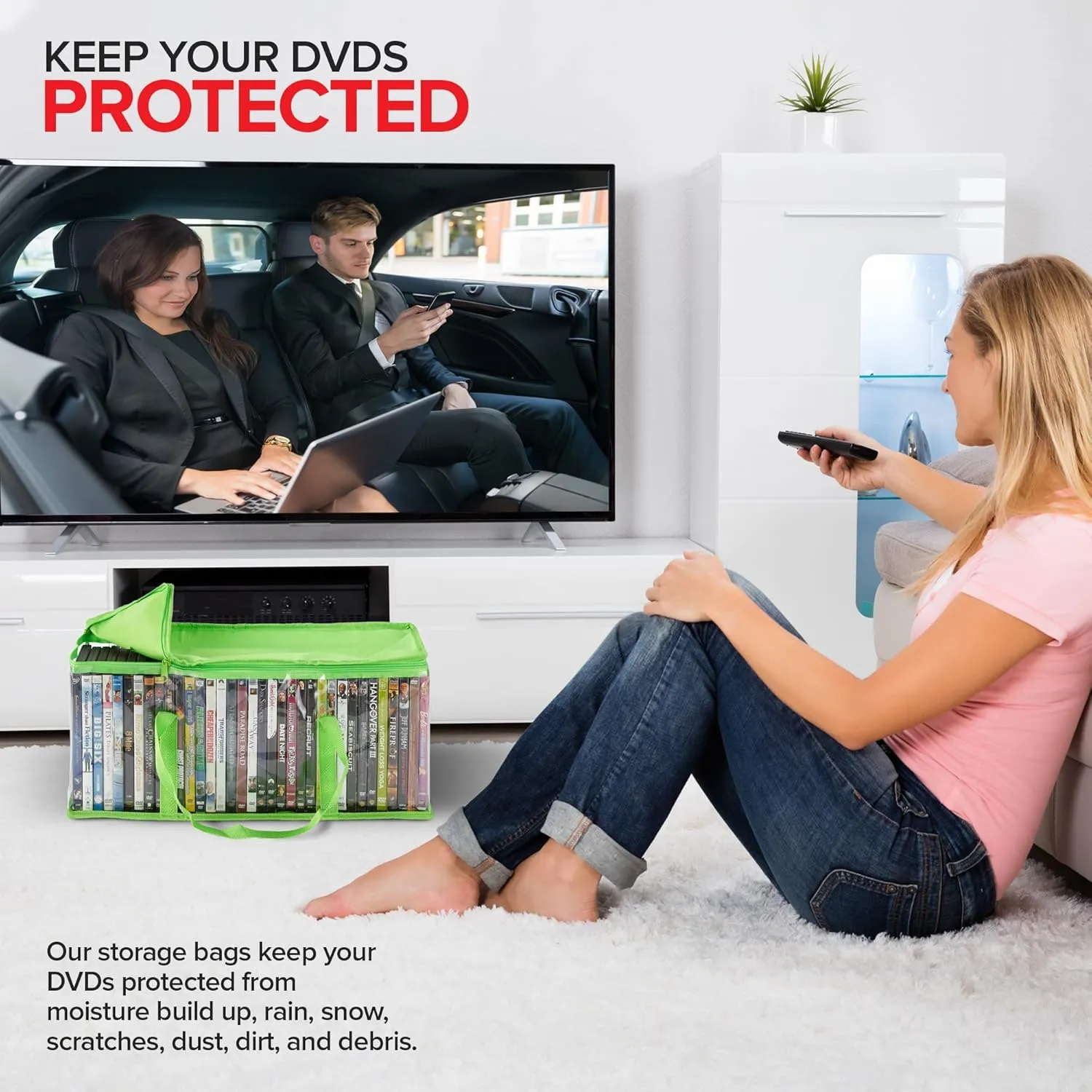 Stock Your Home DVD Storage Bags (Set of 6) Media Organizer Bag for DVDs, CDs, Blu Ray Disc, Movie Cases, VHS Box, Video Game Disks, Clear Plastic Holders with Carrying Handles and Zipper - Green