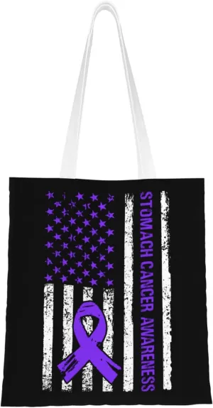 Stomach Cancer Awareness Usa Flag Tote Bag for Women Canvas Shopping Bags Reusable Beach Bag Grocery Bags Tote Shoulder Bag Gift Bags