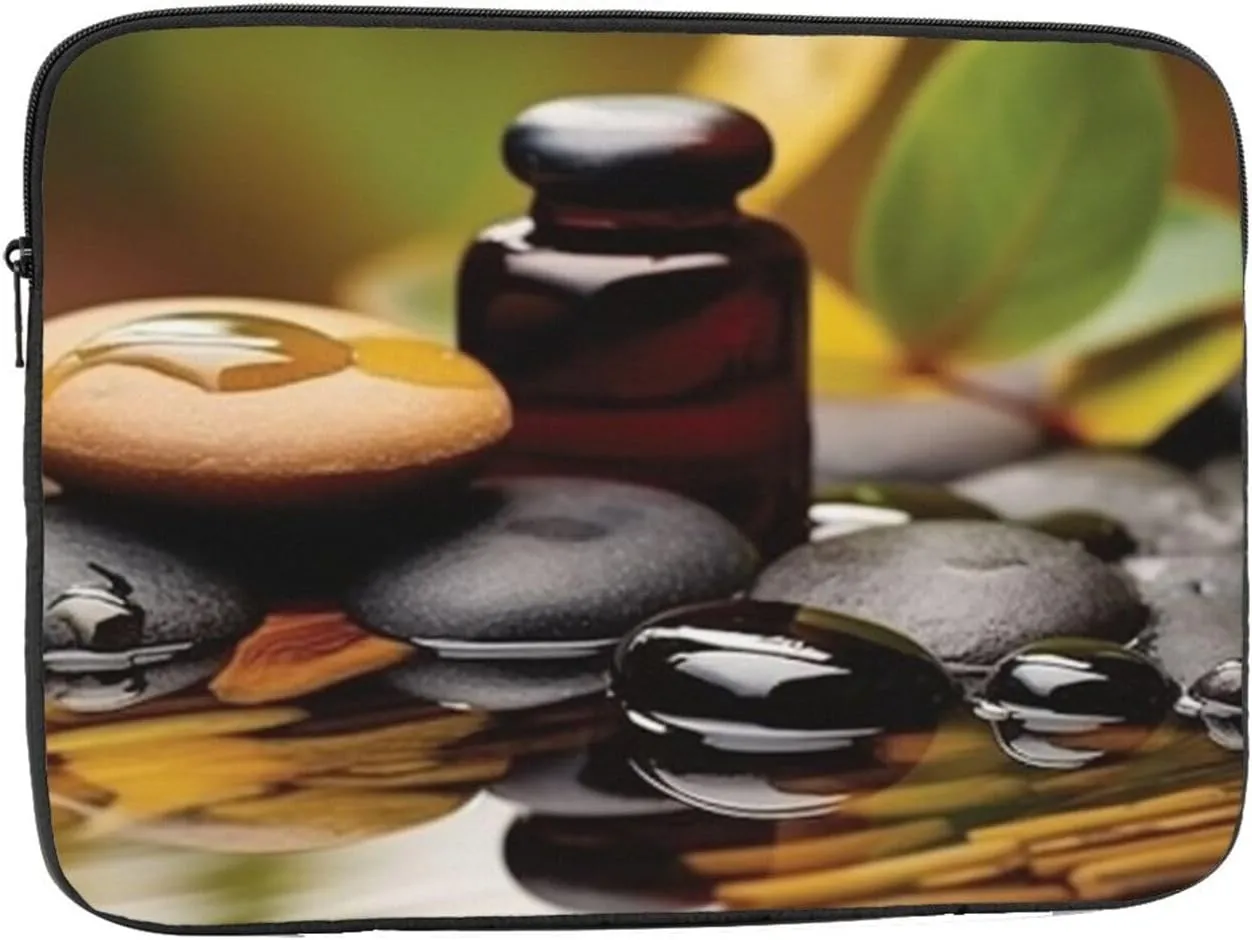 Stones and Spa Oil on The Wood Near a Pond Laptop Case 12 inch Portable Computer Sleeve Shockproof Fashion Laptop Bag for Women Men Briefcase