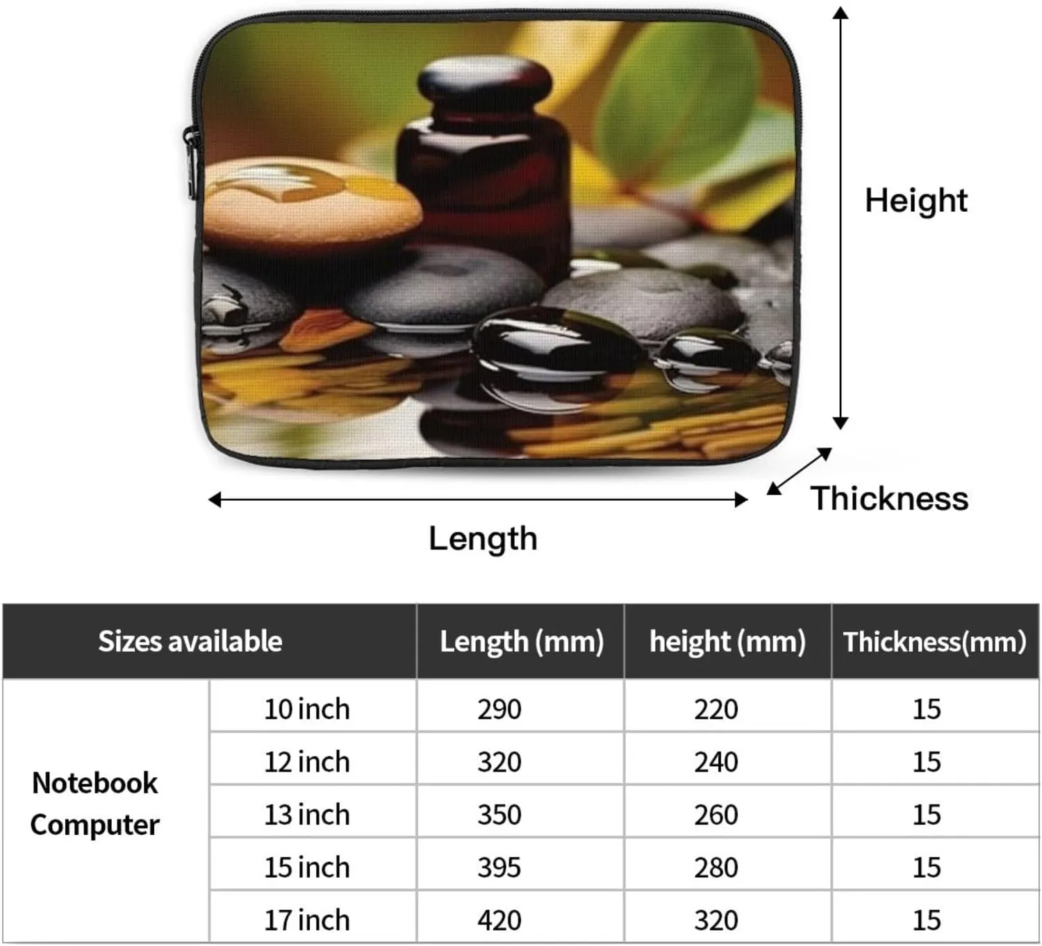 Stones and Spa Oil on The Wood Near a Pond Laptop Case 12 inch Portable Computer Sleeve Shockproof Fashion Laptop Bag for Women Men Briefcase