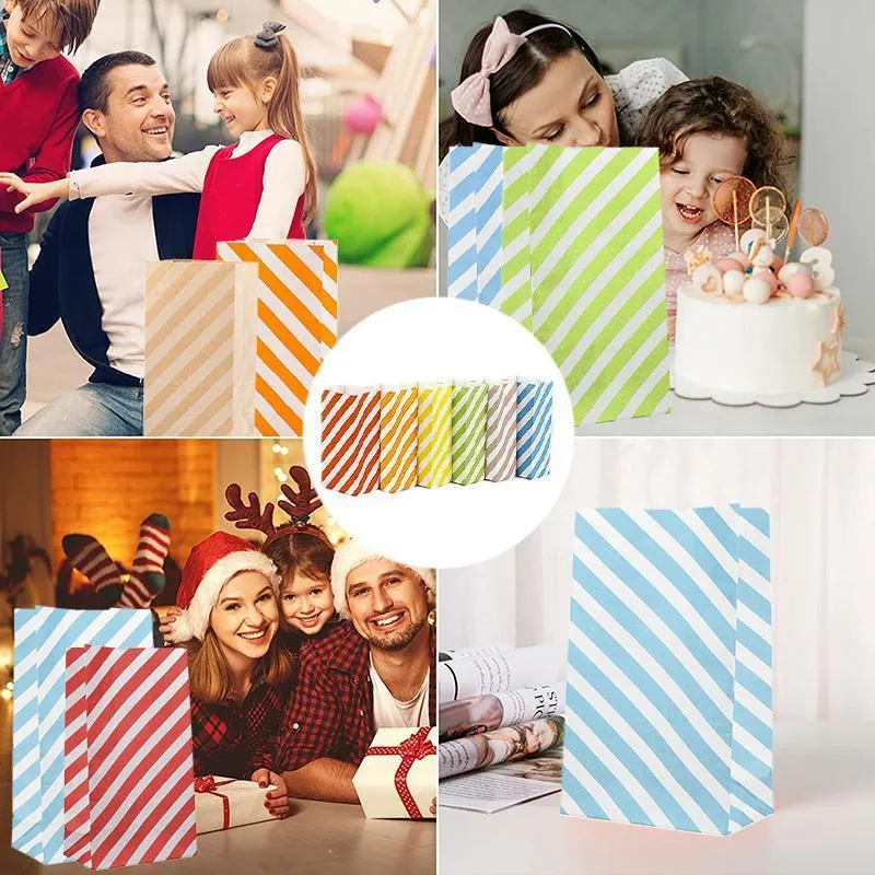 Striped Paper Bags 100PCS 2Sizes 6Colours