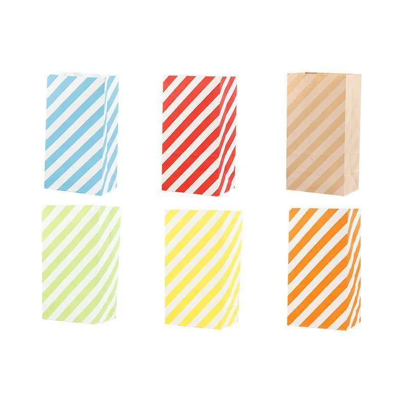 Striped Paper Bags 100PCS 2Sizes 6Colours