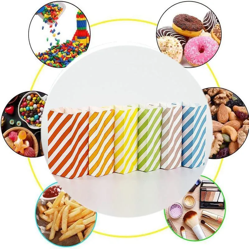 Striped Paper Bags 100PCS 2Sizes 6Colours