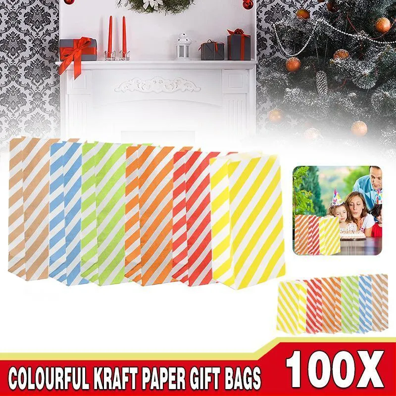 Striped Paper Bags 100PCS 2Sizes 6Colours