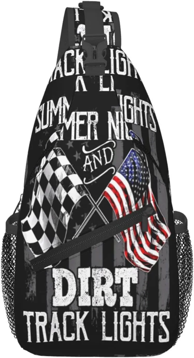 Summer Nights Dirt Track Lights Racing Motocross Crossbody Sling Bag Chest Bags Casual Shoulder Backpack Sport Fanny Pack Gym Diagonally Daypack with Adjustable Strap for Running