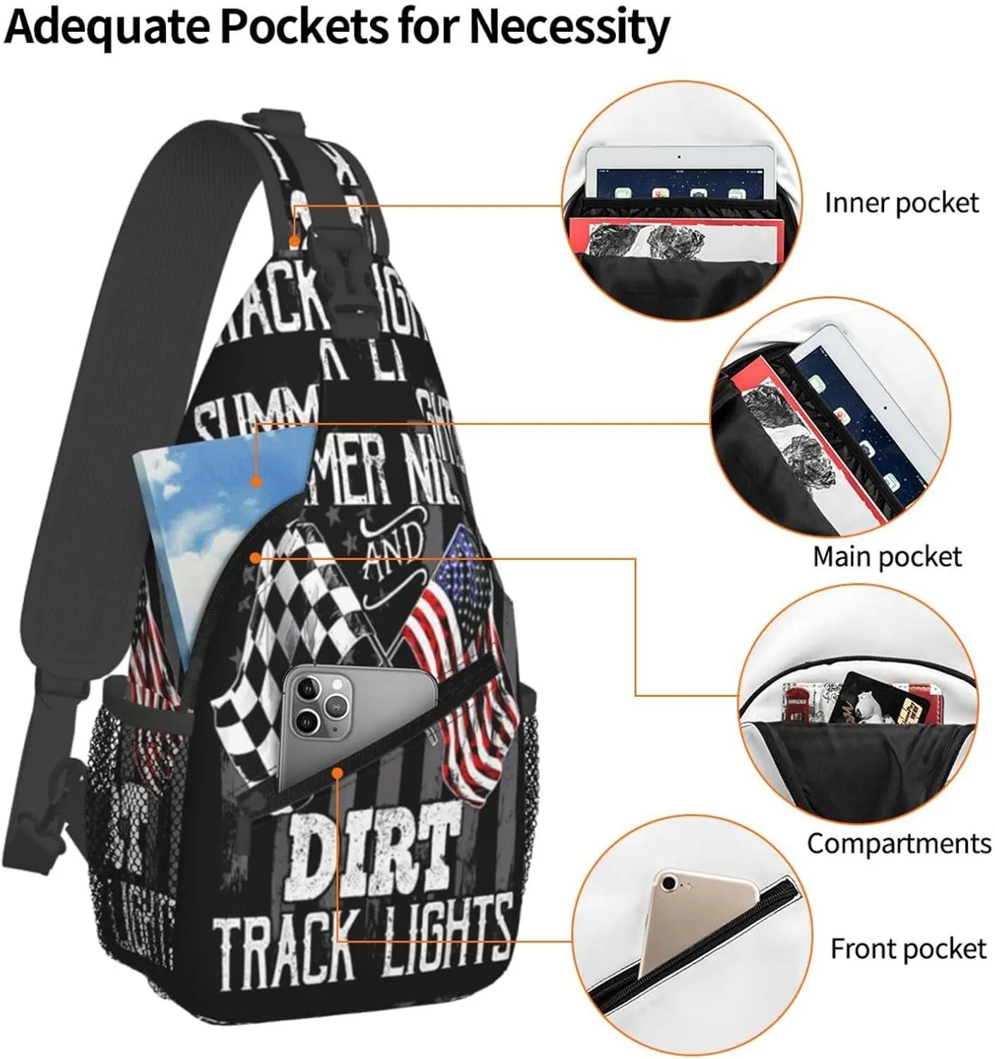 Summer Nights Dirt Track Lights Racing Motocross Crossbody Sling Bag Chest Bags Casual Shoulder Backpack Sport Fanny Pack Gym Diagonally Daypack with Adjustable Strap for Running