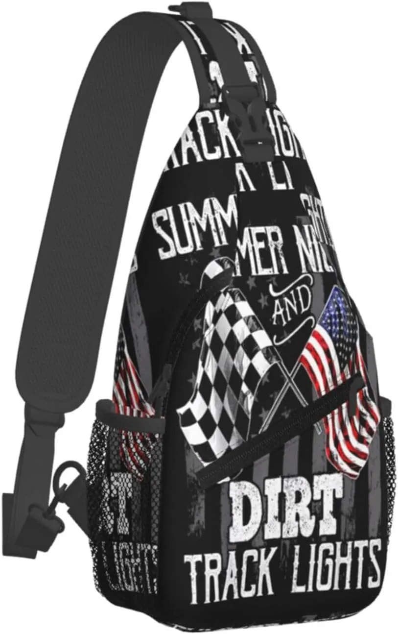Summer Nights Dirt Track Lights Racing Motocross Crossbody Sling Bag Chest Bags Casual Shoulder Backpack Sport Fanny Pack Gym Diagonally Daypack with Adjustable Strap for Running