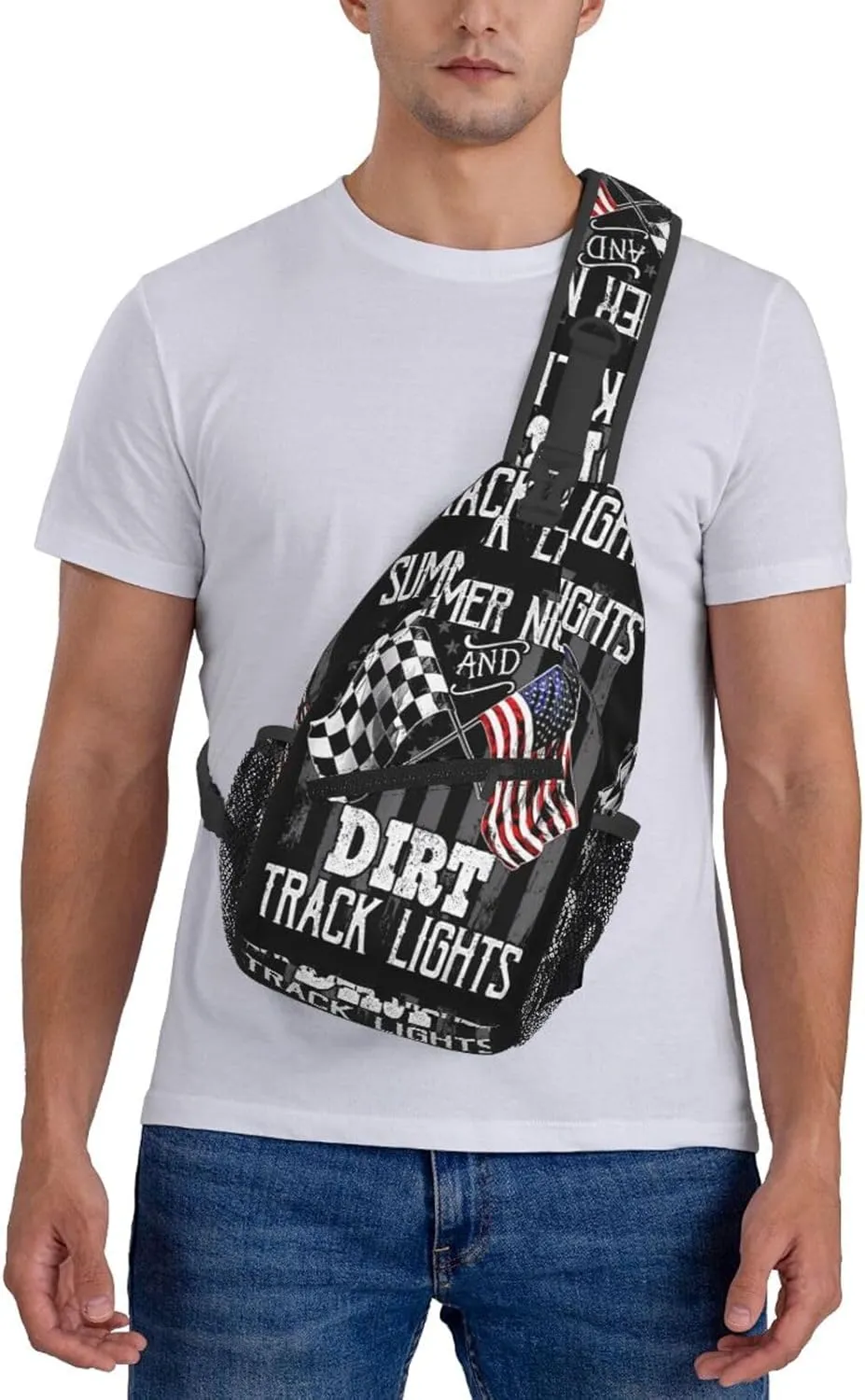 Summer Nights Dirt Track Lights Racing Motocross Crossbody Sling Bag Chest Bags Casual Shoulder Backpack Sport Fanny Pack Gym Diagonally Daypack with Adjustable Strap for Running